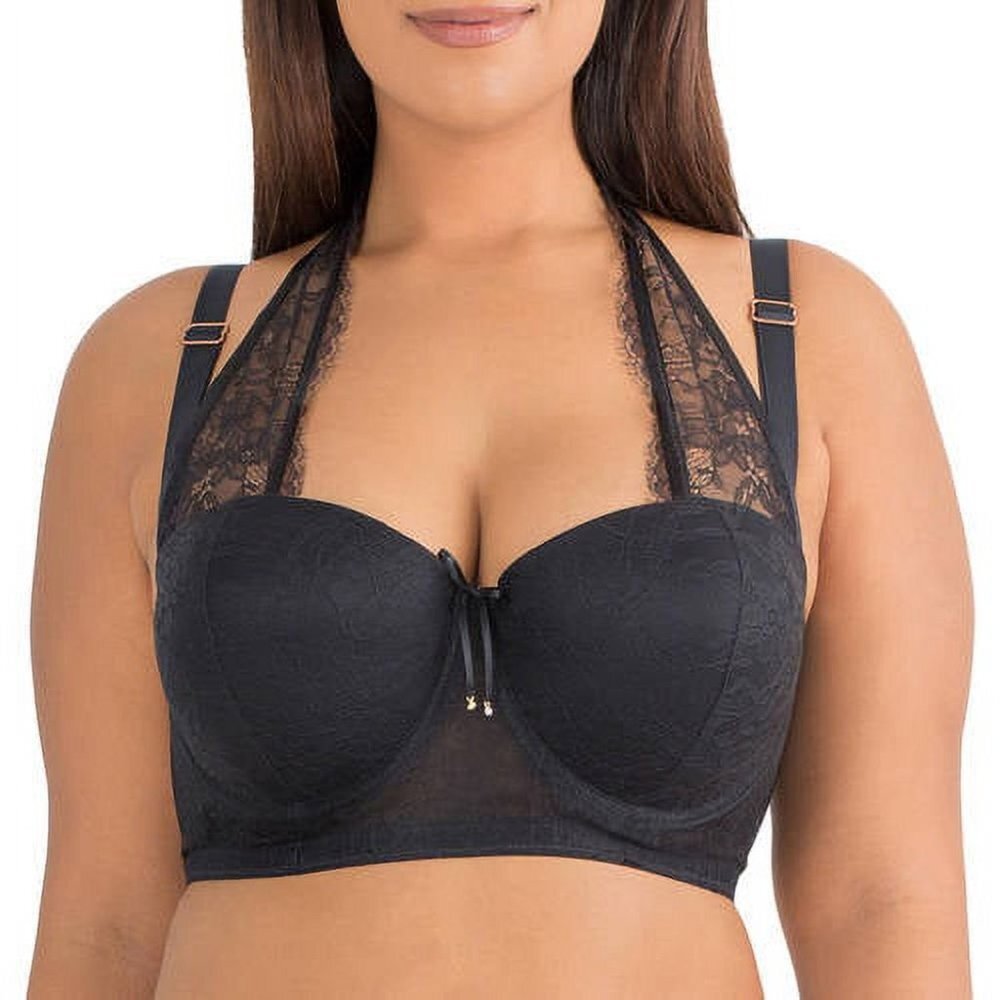 Smart & Sexy Black Lace Tie Back Halter Balconette Bra 38DDD